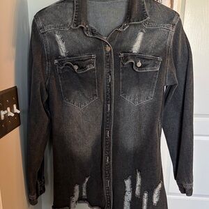 Distressed Black Denim Shirt/Jacket